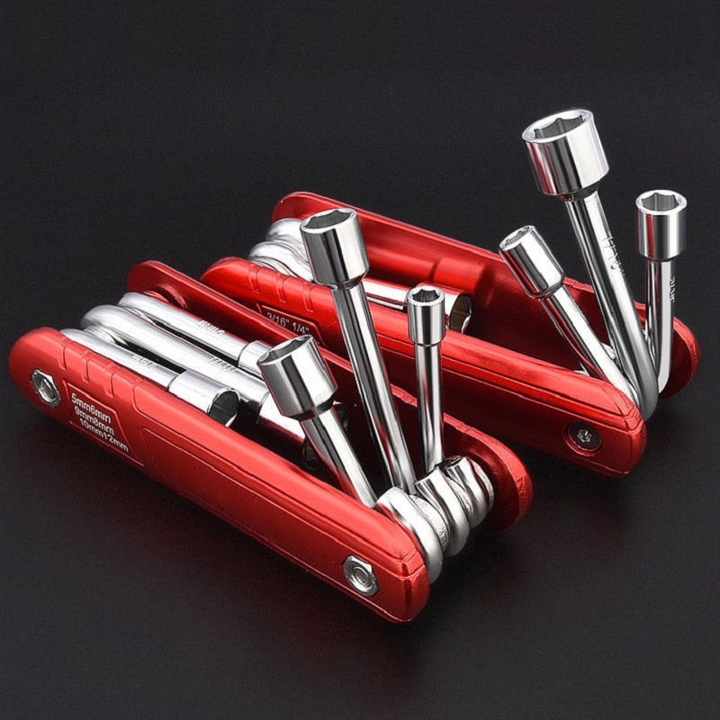 6 In 1 Folding Socket Wrench Set Multifunction Portable Metric Or Imperial Spanner Household Repair Hand Tool